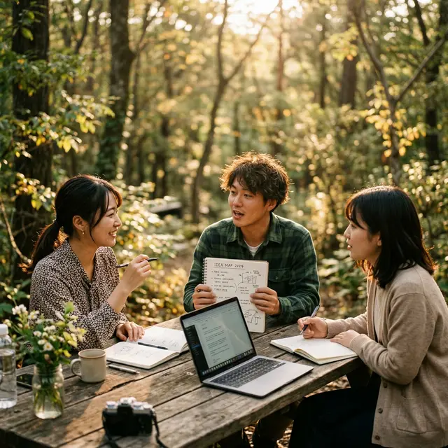 自然の中でのチームブレインストーミング